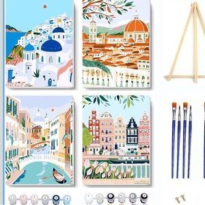 4 Pack Paint by Numbers Kit for Adults Beginner with Frame.